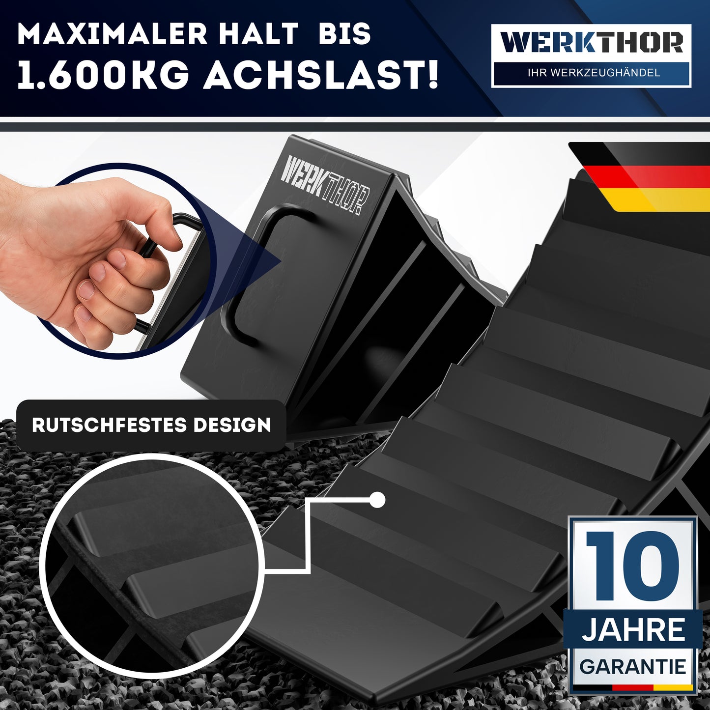 Unterlegkeile mit Griff [2er Set] - Unterlegkeile Anhänger bis 1600kg Achslast