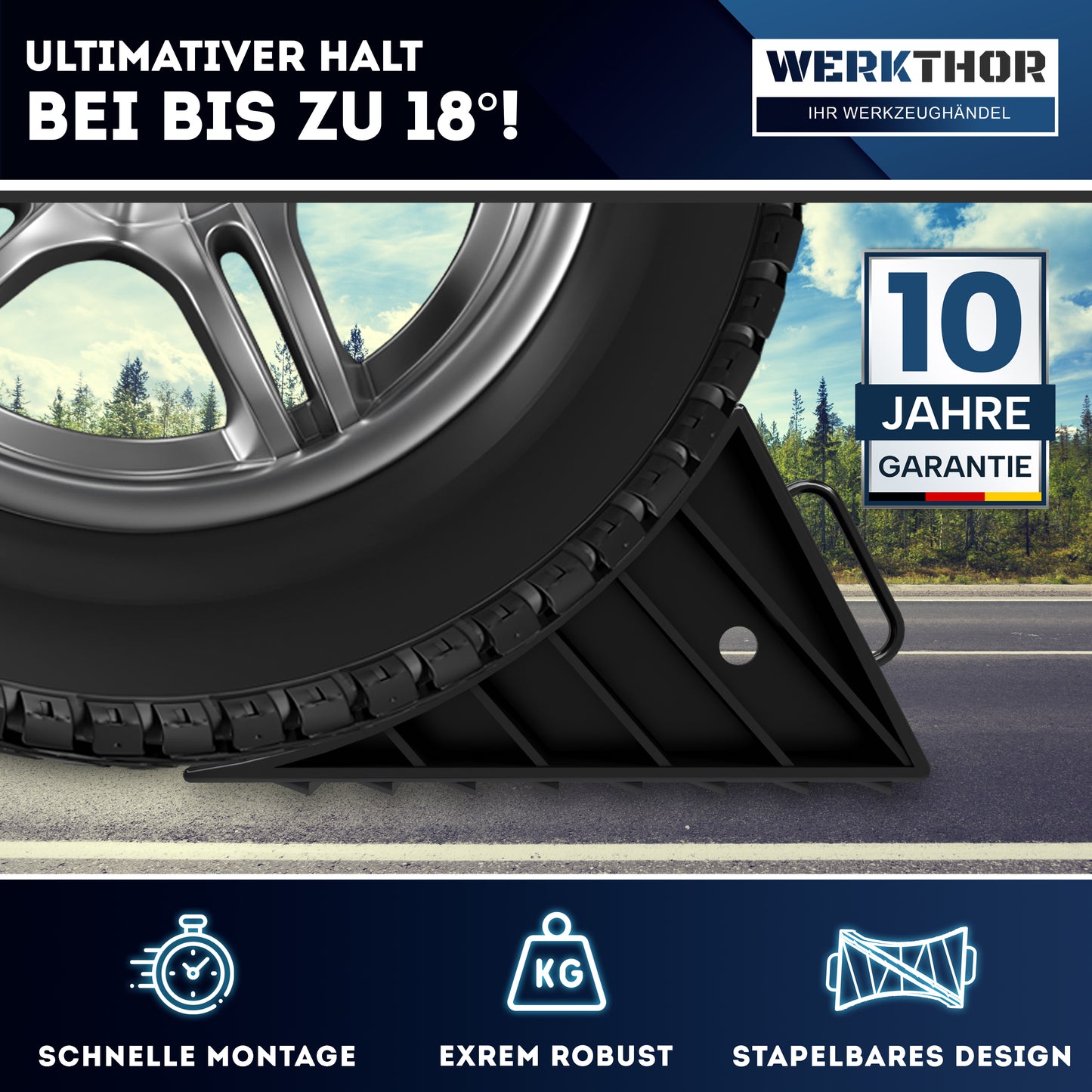 Unterlegkeile mit Griff [2er Set] - Unterlegkeile Anhänger bis 1600kg Achslast