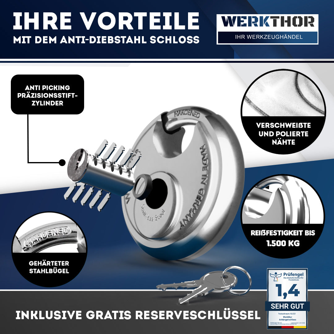 Anhängerschloss inkl. Schlüsselschloss - Schwarz