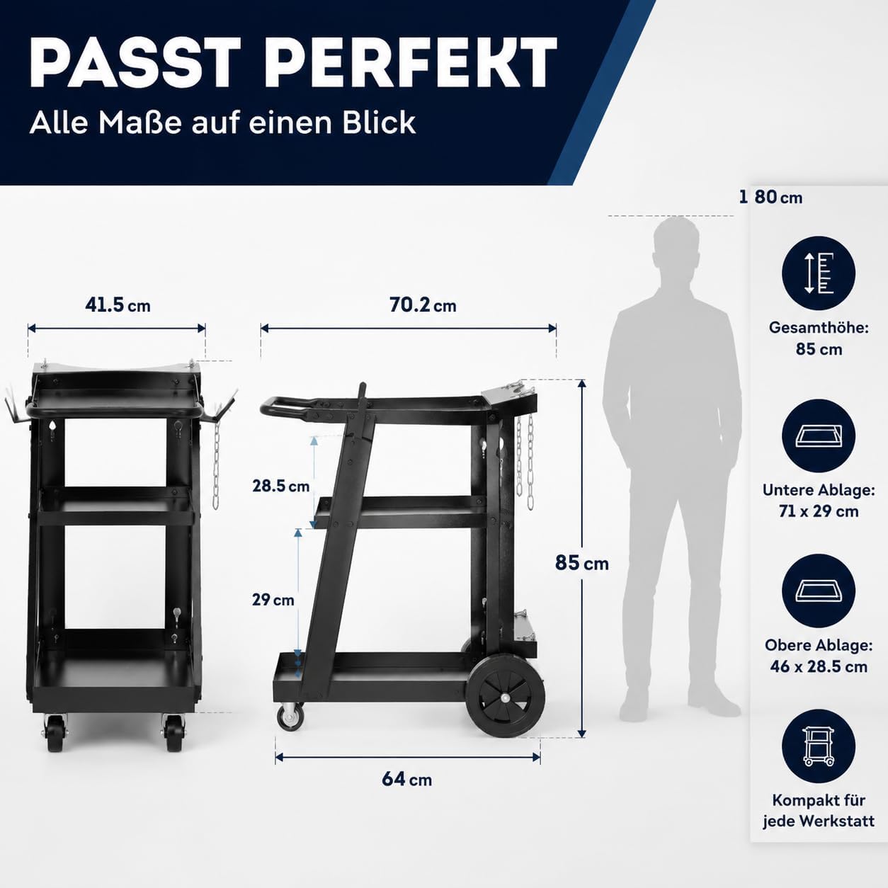 Schweißwagen 80 kg Tragkraft - Schweißtisch mit 3 Ebenen