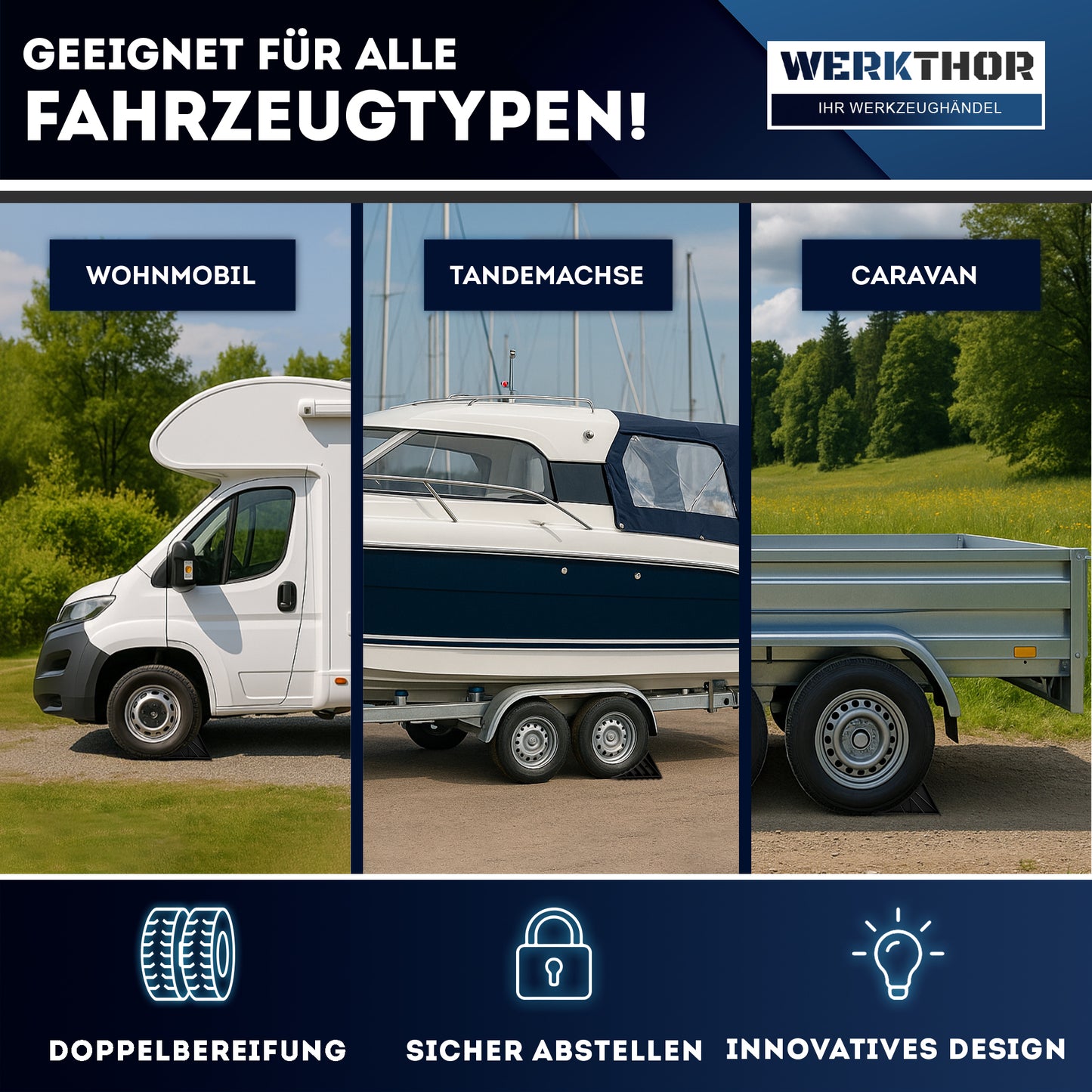 Unterlegkeile mit Halterung inkl. Befestigungsmaterial [2er Set] bis 1600kg Achslast