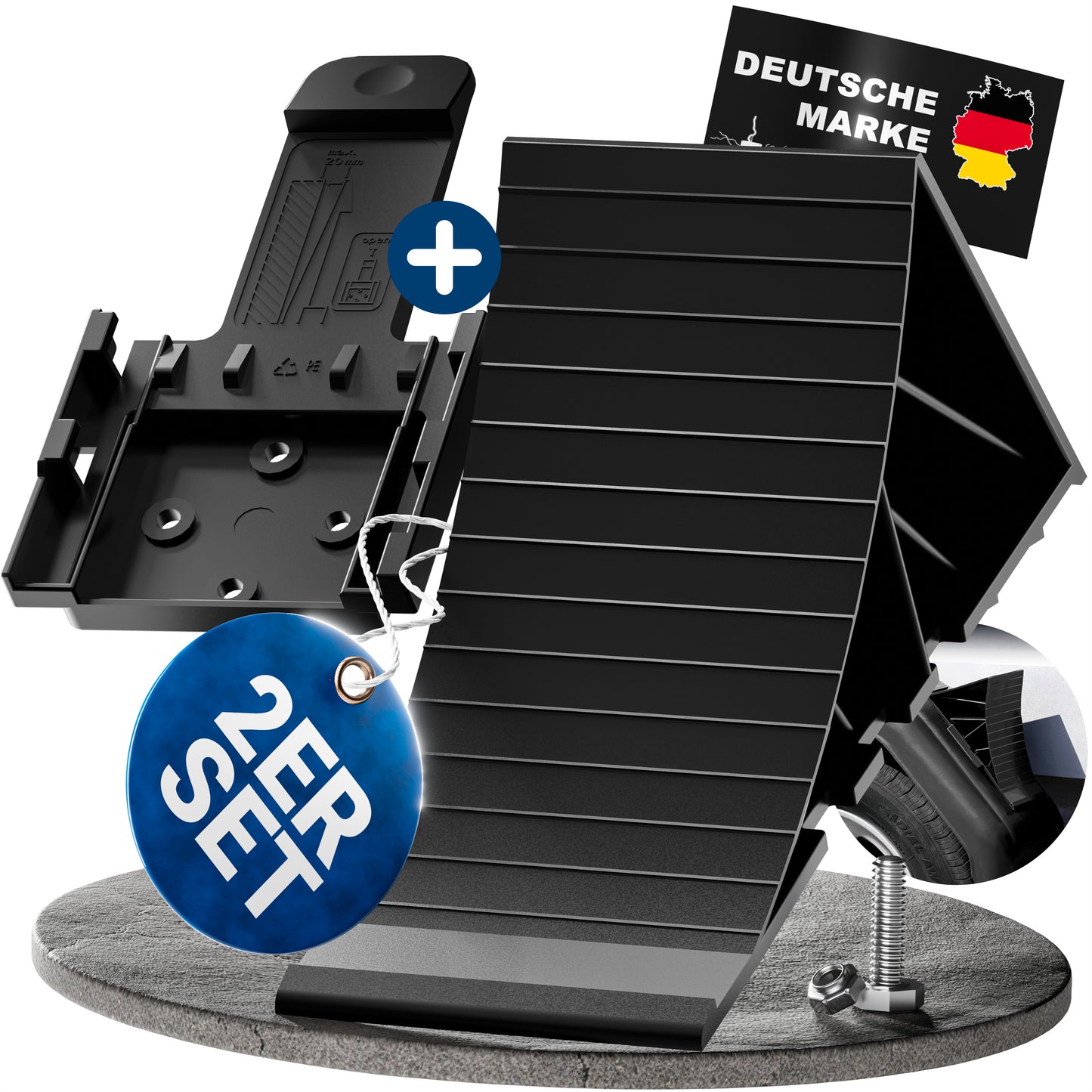 Unterlegkeile mit Halterung inkl. Befestigungsmaterial [2er Set] bis 1600kg Achslast